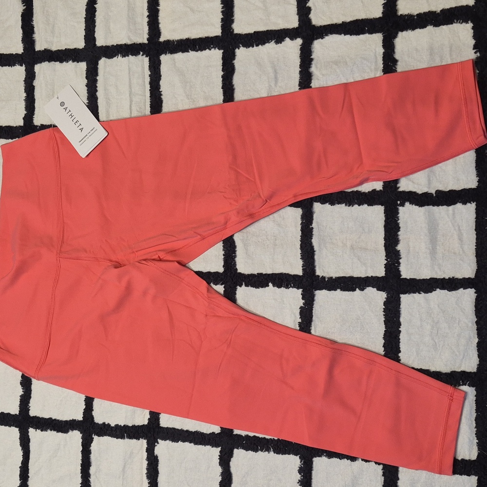 NWT Athleta Coral Petal Pink Transcend 7/8 Tight Leggings Yoga Wicking Dance - Picture 7 of 12